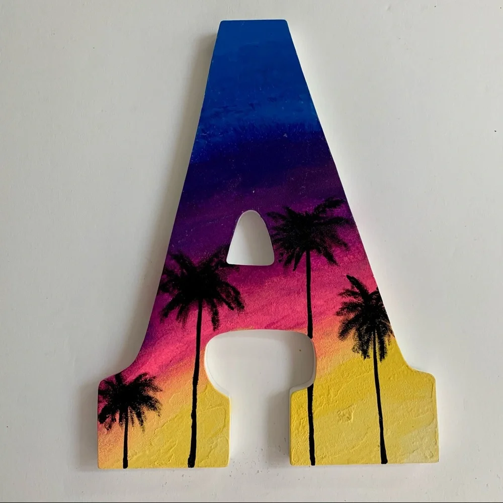 AGD Alpha Gamma Delta sorority sunset  and palm trees hand painted wall art